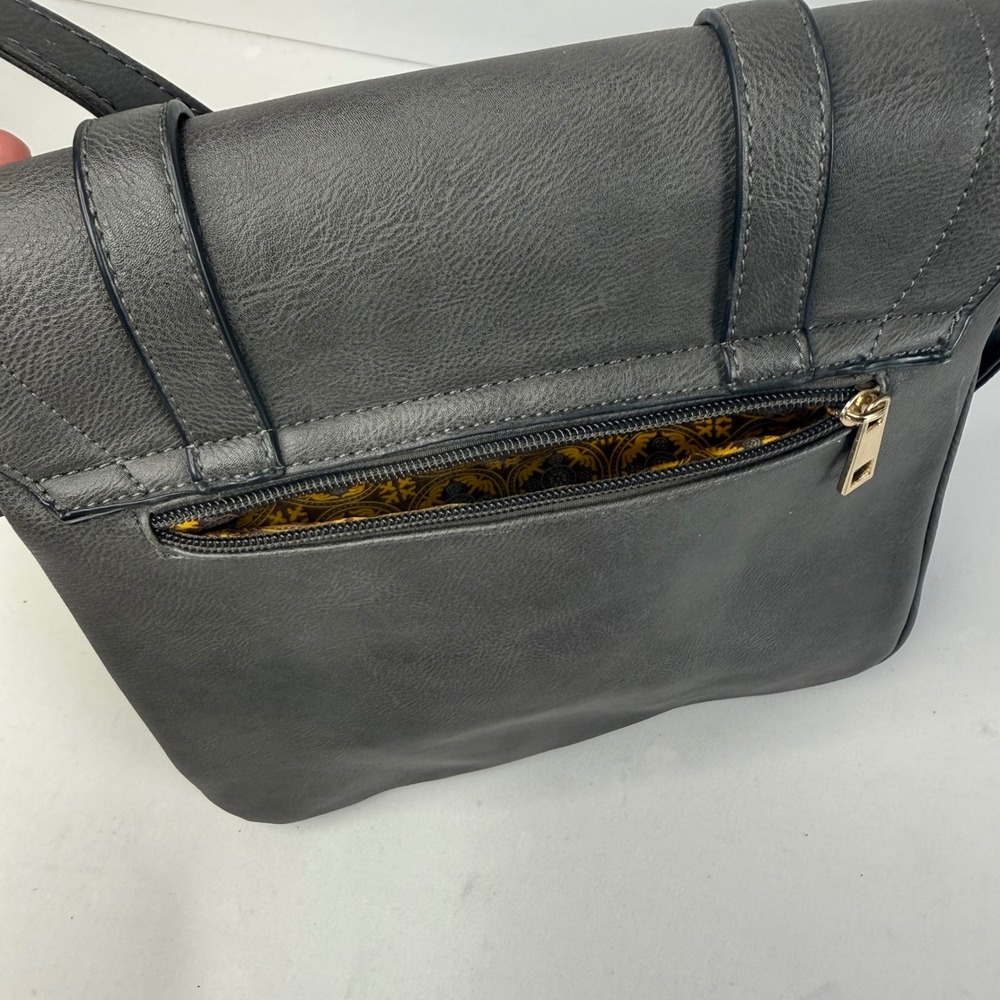 Alyssa Double Compartment Gray Large Crossbody Bag Gold Accents Adjustable Strap - Picture 15 of 15